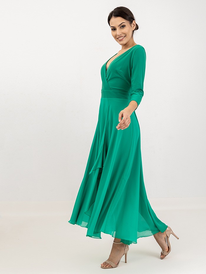 Elegancka zielona sukienka na wesele , długa, rozszerzona, koktajlowa Bee Collection Aldona