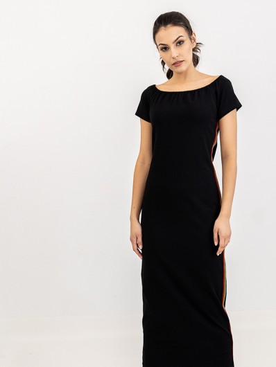 Sukienka taliowana, z krótkim rękawem, maxi, czarna bawełniana, sporty chic Bee Collection Oksana