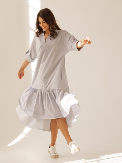Nietuzinkowa luźna sukienka z bawełny z kieszeniami i rękawem, asymetryczna Bee Collection Yara