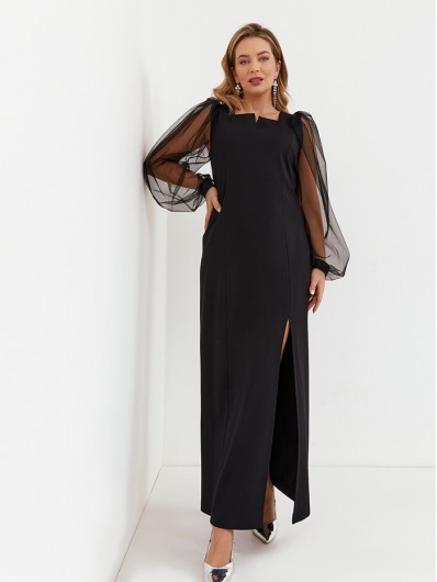 Elegancka, wysmuklająca sukienka czarna z rękawami z siatki Bee Collection Eliza Elegancka, wysmuklająca sukienka czarna z rękawami z siatki Bee Collection Eliza