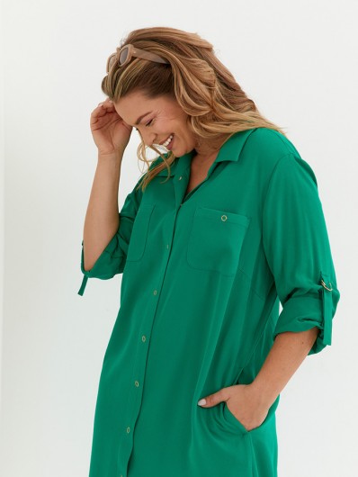 klasyczna, prosta sukienka koszulowa, tuszująca, zielona, midi Bee Collection Hortess