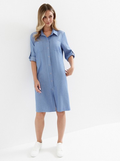 Wygodna, uniwersalna sukienka szmizjerka, midi, błękit Bee Collection Otto