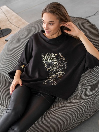 Czarna casualowa bluza w nowoczesnym designie, ze zwierzęcym drukiem Bee Collection Niren